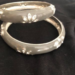 Dark Grey Enamel And Clear Stone Bangle Set